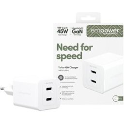 45 W GaN-laddare (2 x PD3.1 USB-C) vit