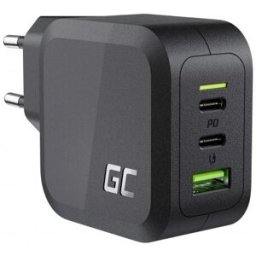 GreenCell AC-adapter väggladdare GaN 65W med 2 USB-C och 1 USB Black