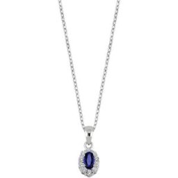 Lykken Casuals silverhalsband blå oval halo 45cm