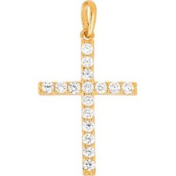 Lykken Crosses tunna kors hänge i guld med zirkonia stenar 14,22 x 21,12 mm