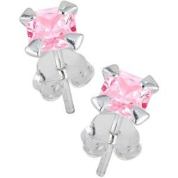 Lykken Casuals silverörhängen rosa fyrkantig zirkonia 5 mm