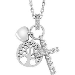 Lykken Symbols silverhalsband – kors, hjärta och livets träd PPS2449