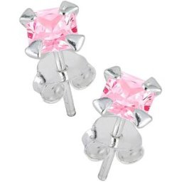 Lykken Casuals silverörhängen rosa fyrkantig zirkonia 6 mm