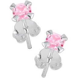 Lykken Casuals silverörhängen rosa fyrkantig zirkonia 4 mm