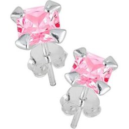 Lykken Casuals silverörhängen rosa fyrkantig zirkonia 8 mm