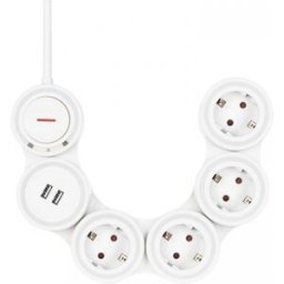 Deltaco Smart Home Flexibelt Grenuttag Med 4 Utgångar, 1.4m, 16a 3500w, 2x Usb-A