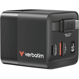 VERBATIM GaN Charger 65W 2 Port retr cable US/EU/UK ADP 10st