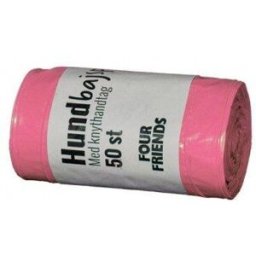 Fourfriends Tjocka Bajspåsar Med Handtag 50-Pack Rosa