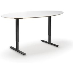 Höj och sänkbart konferensbord Trend, elips, LxB 1900x1000 mm, vit/sva