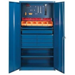 Verktygsskåp Rex, BxDxH 1000x500x1975 mm, blå med cylinderlås