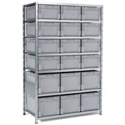 Lagerhylla med Plastback Euroback, 18 st, BxDxH 1290x600x1960 mm