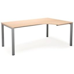 Hörnskrivbord DUO-U, höger, LxB 1800x1200 mm, björk/silver