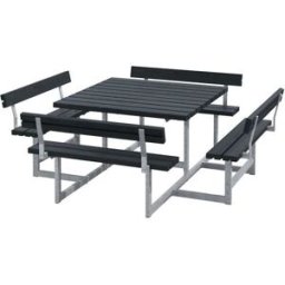 Bänkbord Ela, LxD 2240 x 2240 mm, med 4 ryggstöd, svart