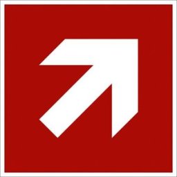 Brandskylt, efterlysande, pil diagonal, 200x200 mm, plast, 10 st/fp