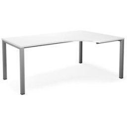 Hörnskrivbord DUO-U, höger, LxB 1800x1200 mm, vit/silver