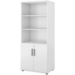 Bokhylla Portland, BxDxH 800x420x1845 mm, vit/vit, med dörrar, dörrhöj