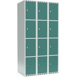 Elevskåp Fydor SMG, BxDxH 900x550x1752 mm, 12 dörrar i 3 skåp, plant t