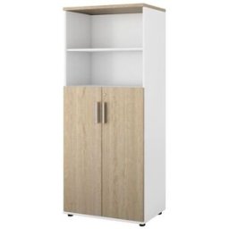 Bokhylla Portland, BxDxH 800x420x1845 mm, vit/ek, med dörrar, dörrhöjd