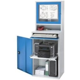 Datorskåp Verner, HxB 1770 x 650 mm, med monitorskåp, ljusblå dörrar