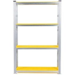 Lagerhylla Flex, grund, BxDxH 1276x320x1972, 4 st gula hyllplan