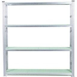 Lagerhylla Flex, grund, BxDxH 1876x400x1972, 4 st gröna hyllplan frysm