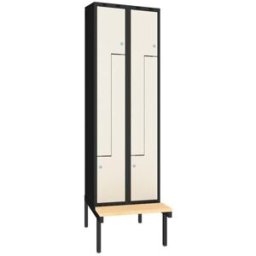 Z-skåp Sonesson, bänkstativ, B 300 mm, 4 dörrar i 2 skåp, vit/svart