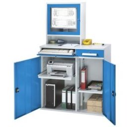 Datorskåp Verner, HxB 1770 x 1100 mm, med monitorskåp, ljusblå dörrar