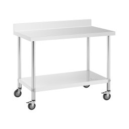 Bord i rostfritt stål med hjul - 60 x 120 cm - bakstycke - 158 kg lastkapacitet - Royal Catering