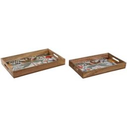 Snacksbricka Home ESPRIT Grön Orange Tropiskt Avskalad 43,5 x 27 x 5,5 cm (2 antal)