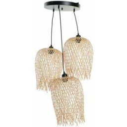 Taklampa DKD Home Decor Svart Ljusbrun Metall Bambu 50 W Tropiskt 220 V 30 x 30 x 94 cm