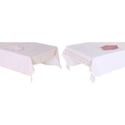 Dukar och servetter DKD Home Decor 150 x 150 x 0,5 cm Rosa Vit (2 antal)