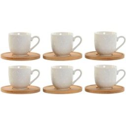 Set med kaffekoppar Home ESPRIT Vit Bambu Porslin 90 ml