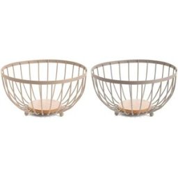 Fruktskål Home ESPRIT Beige Rosa Metall Gummiträ 25 x 25 x 13 cm (2 antal)