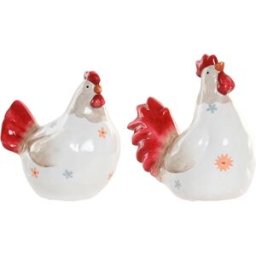 Prydnadsfigur Home ESPRIT Vit Röd Höna 14,5 X 23 X 23,5 CM (2 antal)