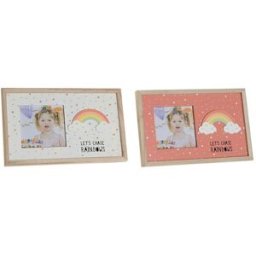 Fotoram DKD Home Decor Regnbåge Rosa Vit Barn Trä MDF (25 x 1 x 16 cm) (2 antal)