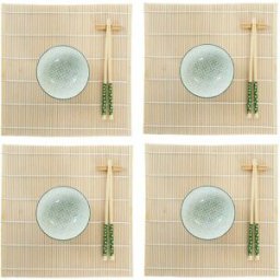 Sushiset DKD Home Decor 14,5 x 14,5 x 31 cm Grön Stengods Orientalisk (16 Delar)