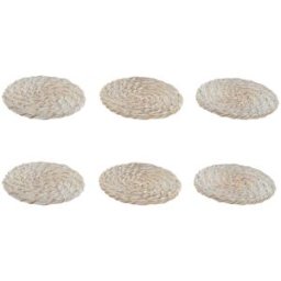 Underlägg Home ESPRIT Vit Naturell Bambu Rattan 12 x 12 x 6 cm