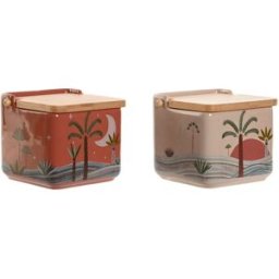 Saltkar med lock Home ESPRIT Beige Rosa Terrakota n Lila Bambu 750 ml 14 x 12,5 x 12 cm (2 antal)