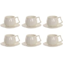 Set med 6 koppar och fat Home ESPRIT Vit Porslin 120 ml