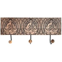Väggmonterad rockhängare DKD Home Decor Metall Mangoträ Naturell Buddha Orientalisk 38 x 6 x 18 cm