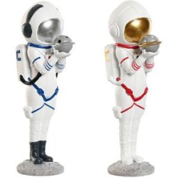 Prydnadsfigur Home ESPRIT Blå Vit Röd Gyllene Kvinna Astronaut 11 x 7 x 25 cm (2 antal)