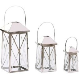 Lykta Home ESPRIT Silvrig Glas Stål Kromad 20 x 20 x 48 cm (3 Delar)