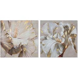 Kanvas Home ESPRIT Beige Gyllene Modern Blomster 80 x 3 x 80 cm (2 antal)