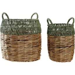 Korg - set DKD Home Decor Grön Naturell Boho 33 x 33 x 40 cm Rattan 4 Kg 2 Delar