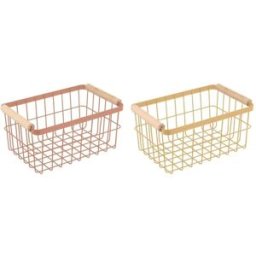 Multifunktionell korg DKD Home Decor Metall Terrakota n Gul Furu (30,5 x 20 x 14,5 cm) (2 antal)