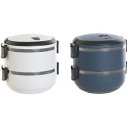 Lunchlåda DKD Home Decor Blå Vit Mörkgrå Rostfritt stål polypropen 1,5 L (2 antal)