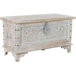 Kista DKD Home Decor 88 x 40 x 45 cm Vit Mässing Mangoträ