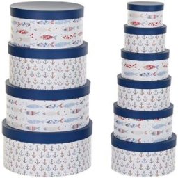 Set med stapelbara förvaringslådor DKD Home Decor Havsblå Ränder Vit Marinblå Papp (37,5 x 37,5 x 18 cm)