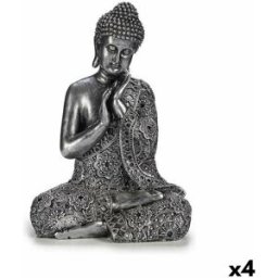 Prydnadsfigur Gift Decor Silvrig Silver Buddha Sittande 22 x 33 x 18 cm (4 antal)