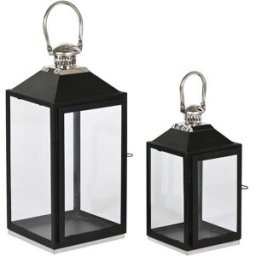Lykta Home ESPRIT Svart Silvrig Glas Stål 18 x 18 x 41 cm (2 Delar)